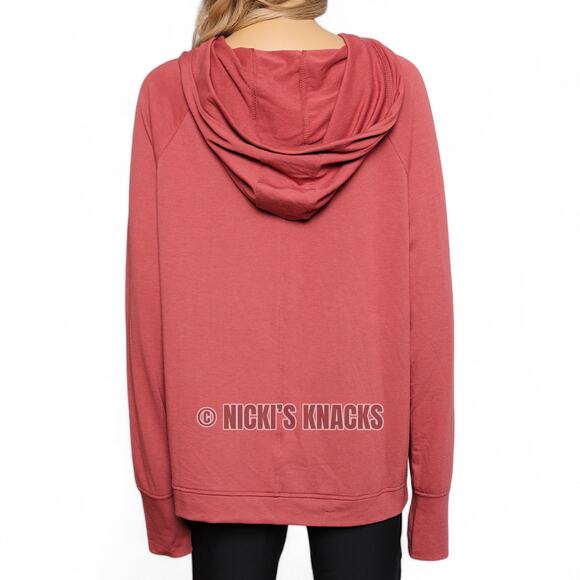 Danskin Tapered Terry Pullover Hoodie with Thumbholes Dark Rose Red Size L - Picture 6 of 10